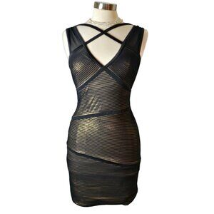 BCBG Max Azria Black Dress 8 Bodycon Cocktail Crisscross Evening Party Chic Goth